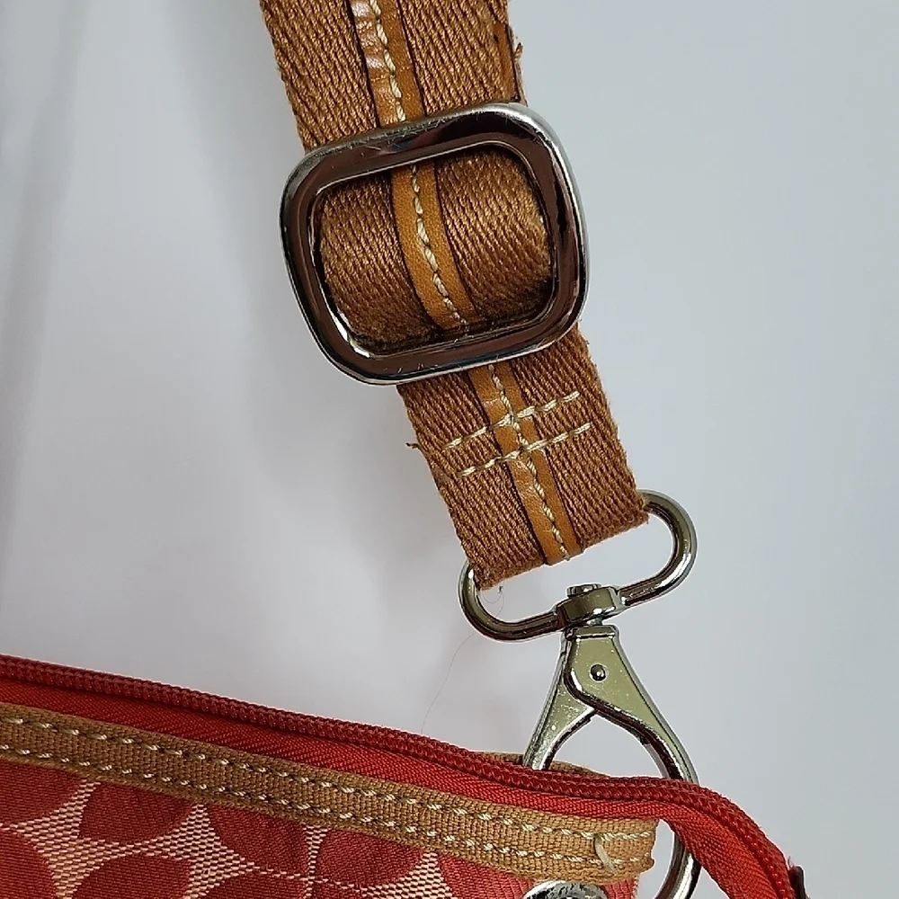 Fossil Orange Patterned Crossbody Bag with Tan Straps